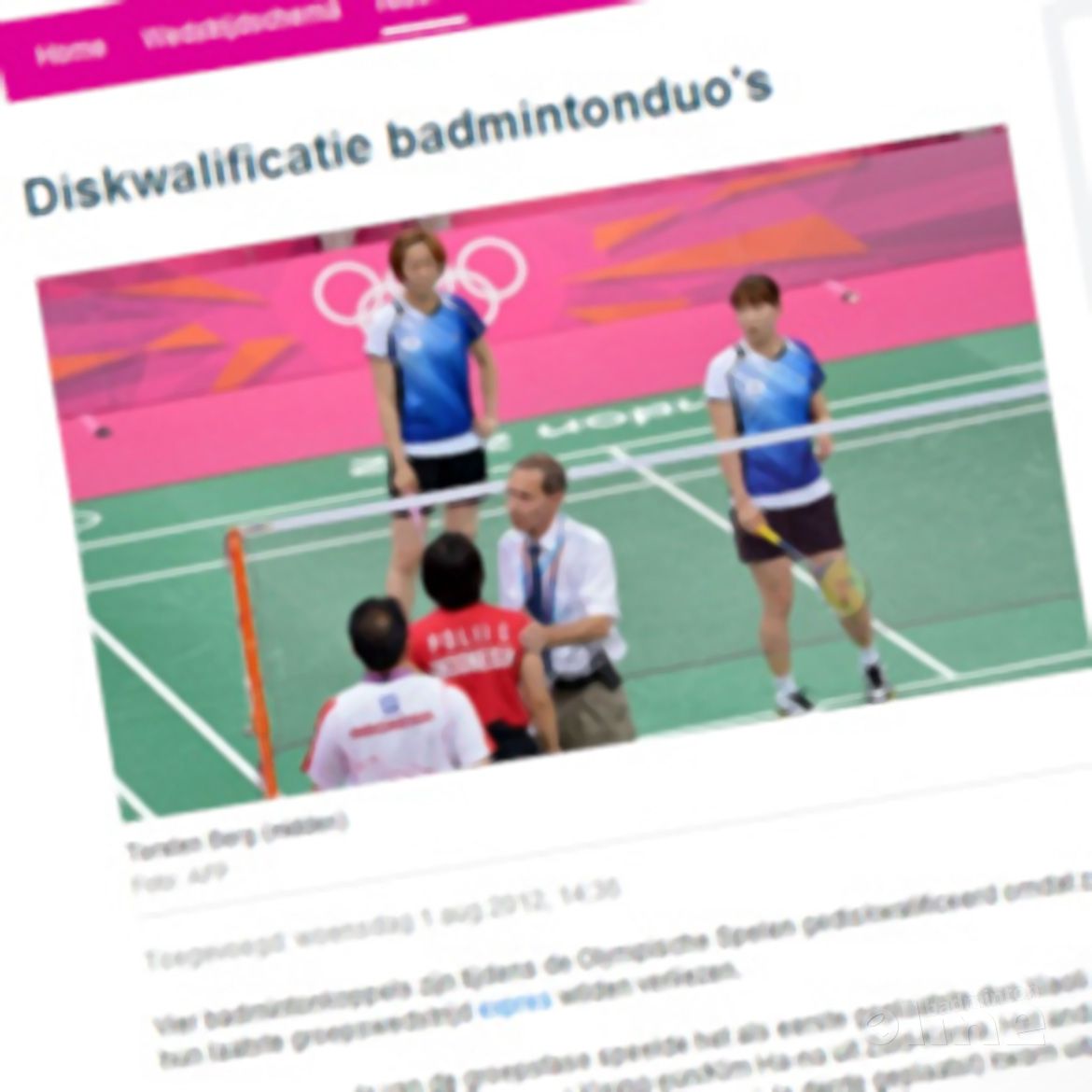 Alsnog diskwalificatie badmintonduo's Alsnog diskwalificatie badmintonduo's