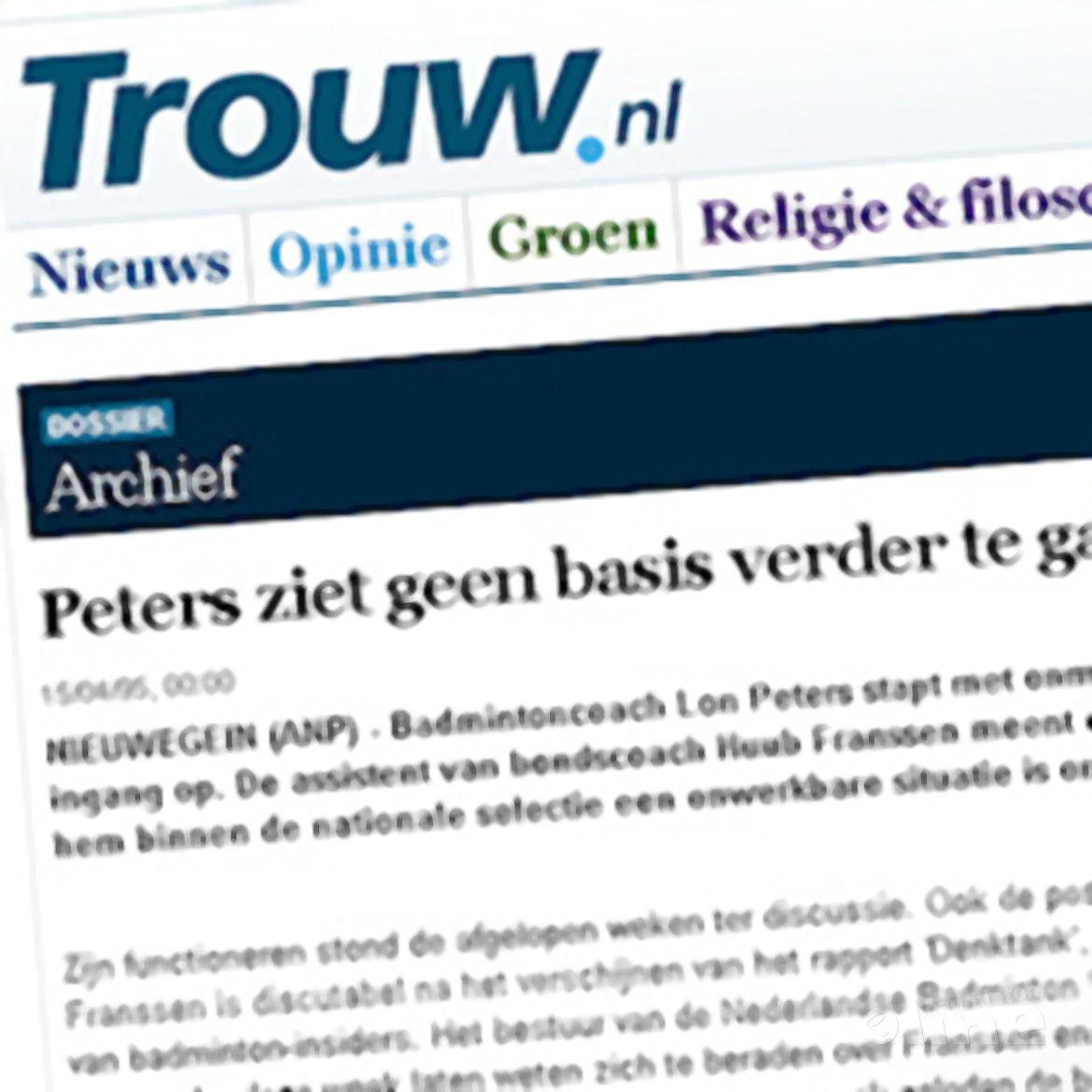 De geschiedenis herhaalt zich: 'Peters ziet geen basis verder te gaan als coach badmintonbond' De geschiedenis herhaalt zich: 'Peters ziet geen basis verder te gaan als coach badmintonbond'