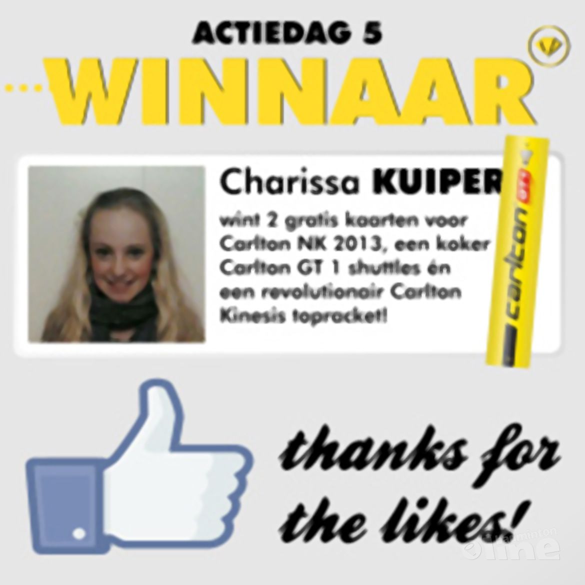 Three in a row: Charissa Kuiper winnares superprijzenpakket Carlton NK 2013-actie! Three in a row: Charissa Kuiper winnares superprijzenpakket Carlton NK 2013-actie!