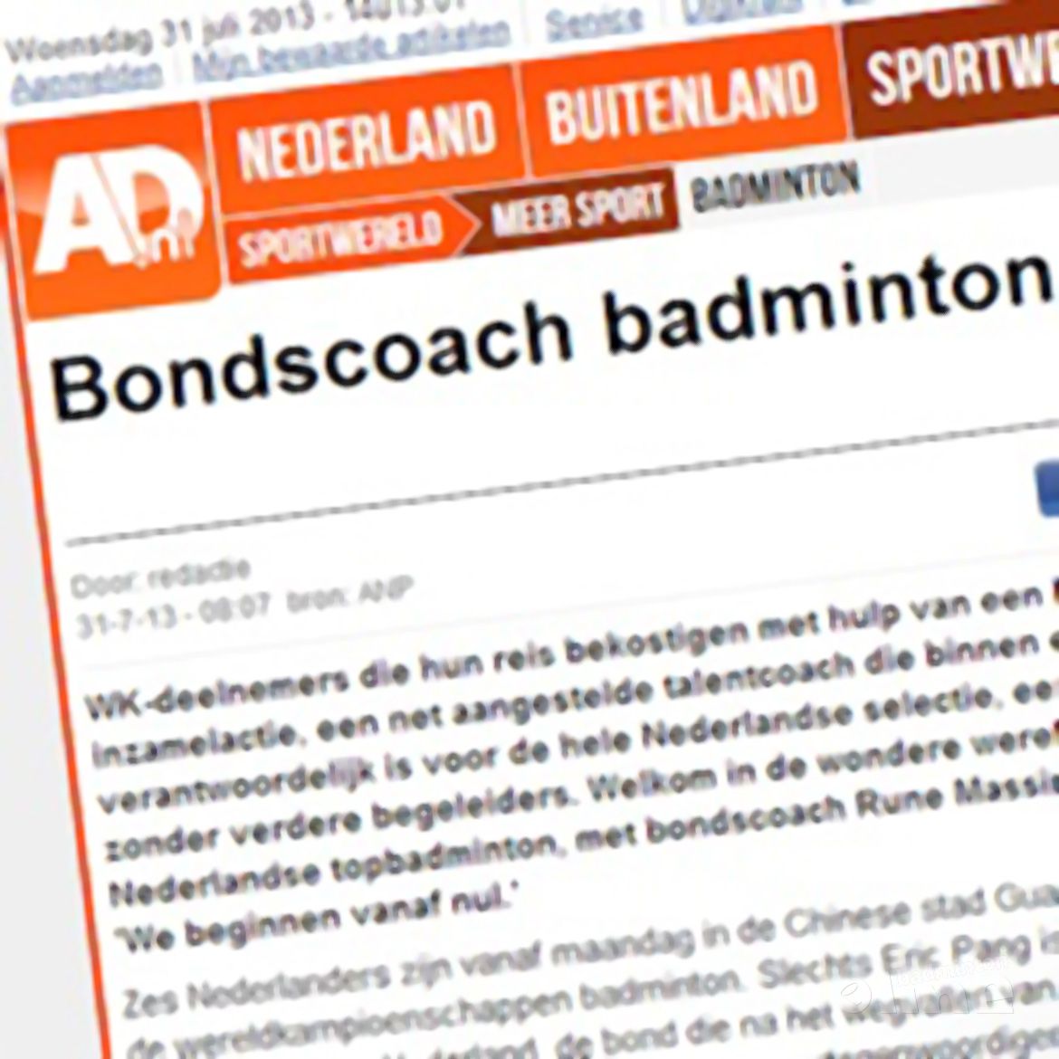 AD: 'Bondscoach badmintonners begint vanaf nul' AD: 'Bondscoach badmintonners begint vanaf nul'
