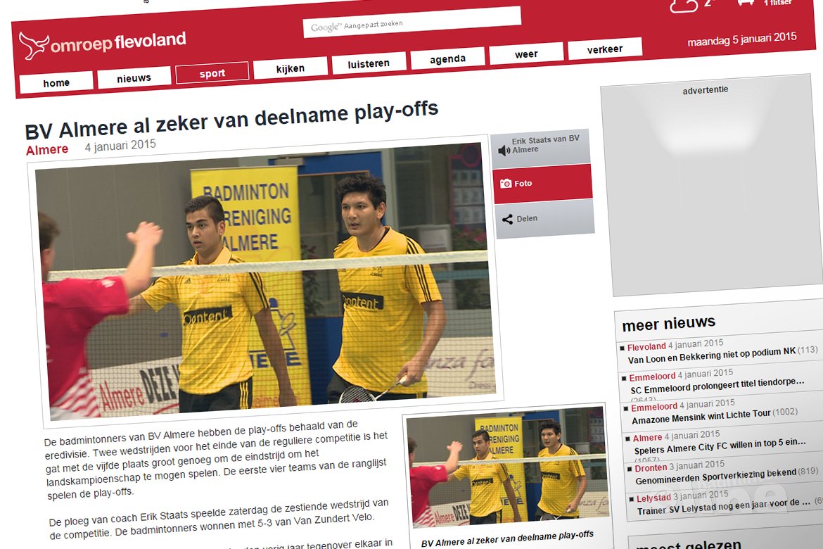 BV Almere al zeker van deelname play-offs BV Almere al zeker van deelname play-offs