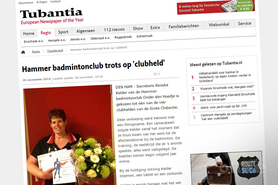 Hammer badmintonclub trots op 'clubheld' Renske Kelder Hammer badmintonclub trots op 'clubheld' Renske Kelder