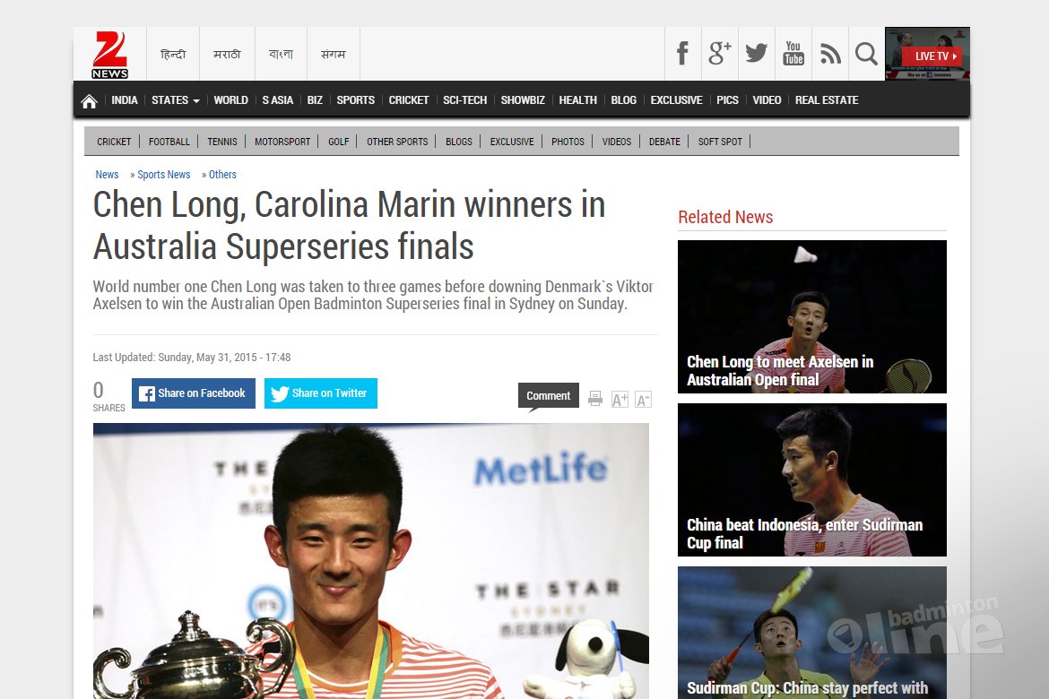 Chen Long, Carolina Marin winners in Australia Superseries finals Chen Long, Carolina Marin winners in Australia Superseries finals