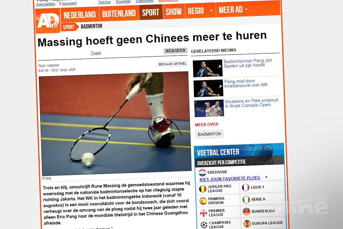 Rune Massing hoeft geen Chinees meer te huren Rune Massing hoeft geen Chinees meer te huren