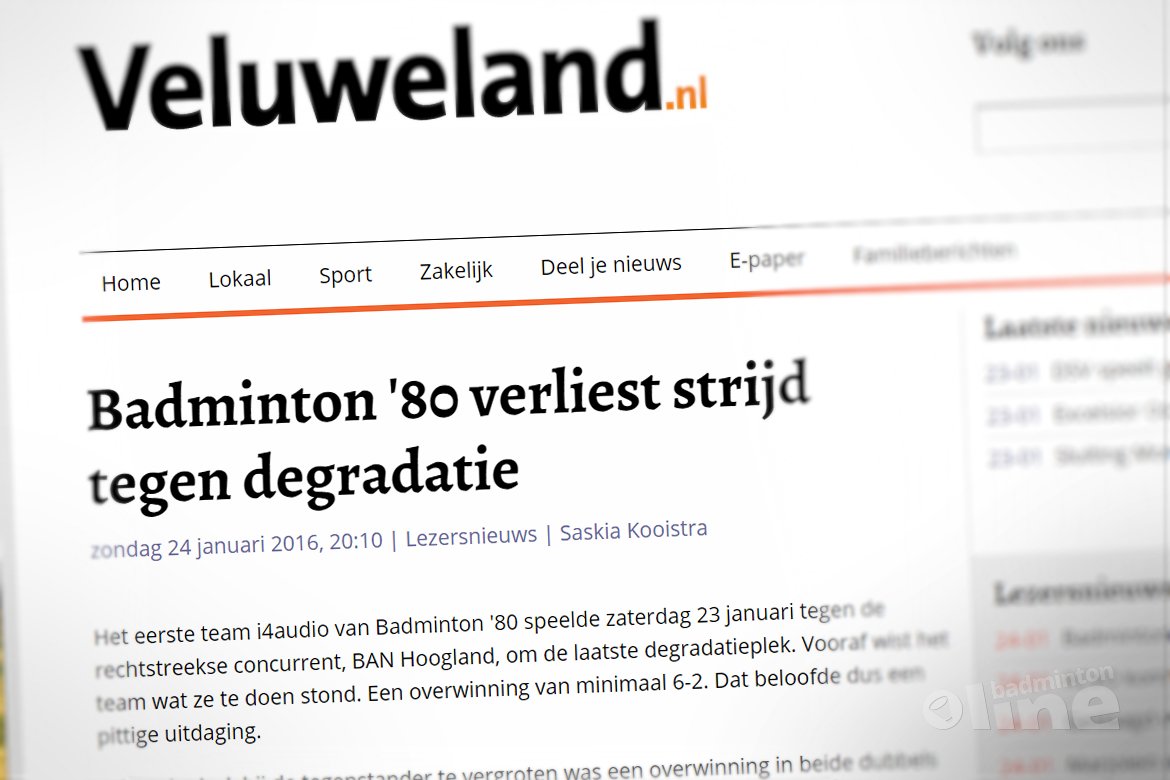 Badminton '80 verliest strijd tegen degradatie Badminton '80 verliest strijd tegen degradatie