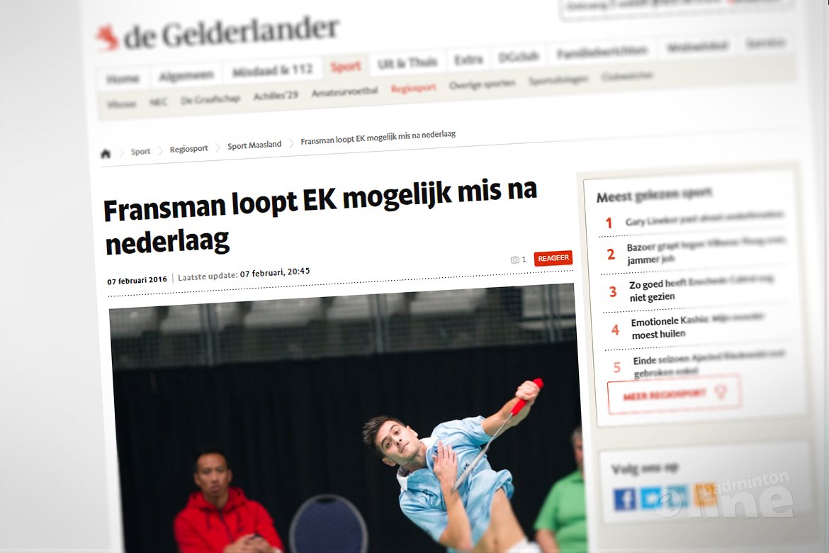 Nick Fransman loopt EK mogelijk mis na nederlaag Nick Fransman loopt EK mogelijk mis na nederlaag