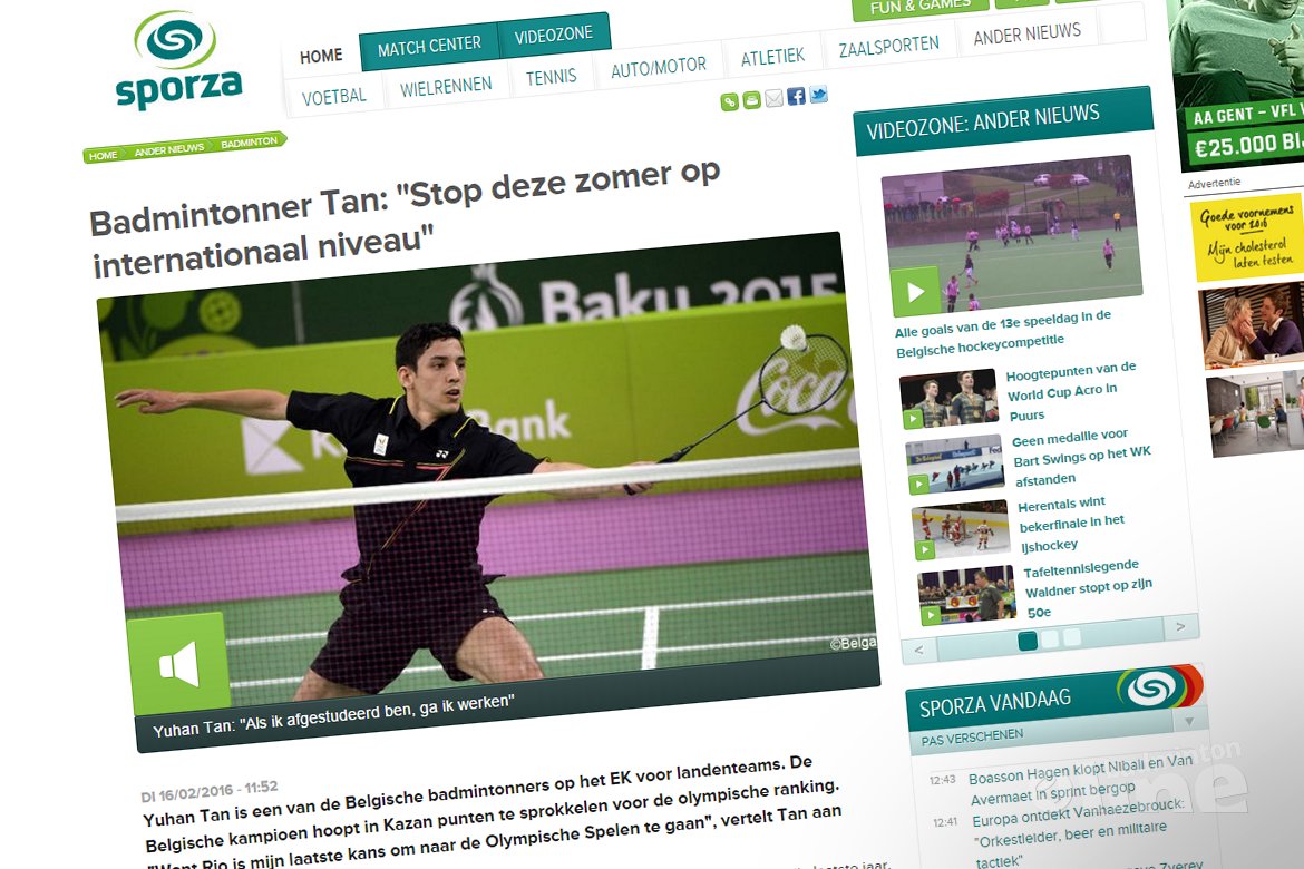 Belgische nummer één Yuhan Tan stopt na RIO2016 met internationaal topbadminton Belgische nummer één Yuhan Tan stopt na RIO2016 met internationaal topbadminton