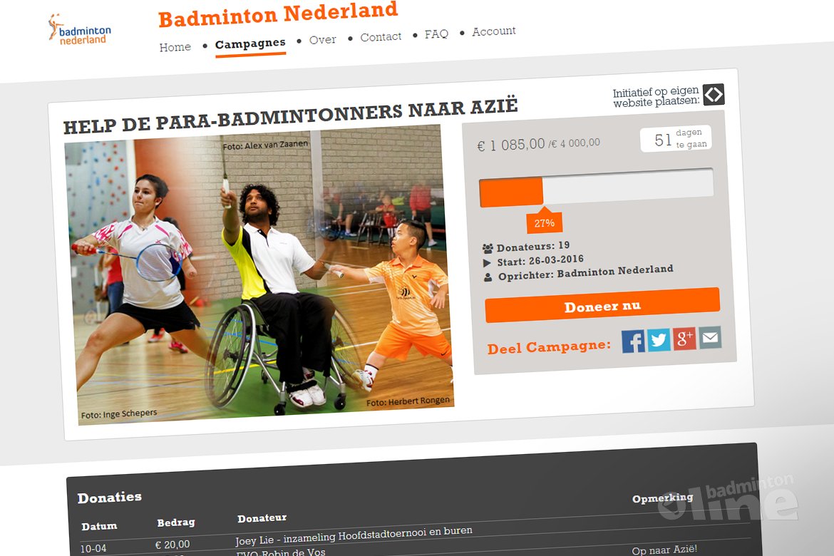 Nederlandse parabadmintonners willen naar Azië: kwart financiering rond Nederlandse parabadmintonners willen naar Azië: kwart financiering rond
