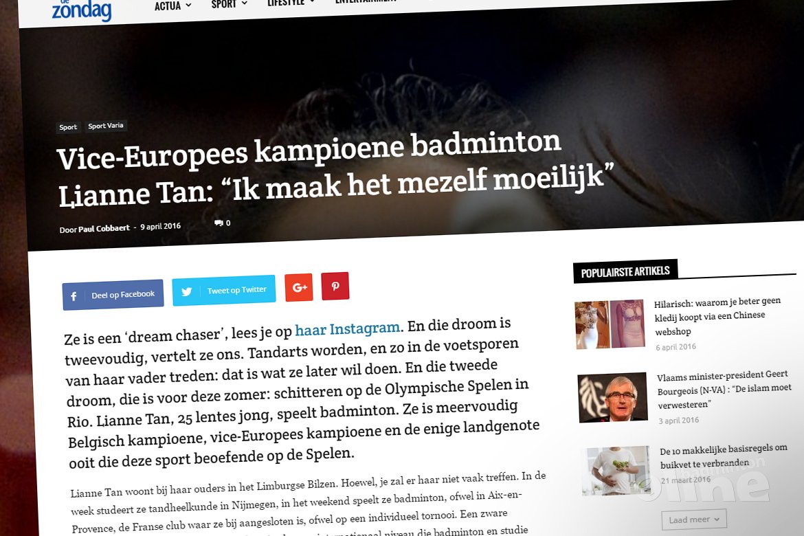 Vice-Europees kampioene badminton Lianne Tan: Ik maak het mezelf moeilijk Vice-Europees kampioene badminton Lianne Tan: Ik maak het mezelf moeilijk