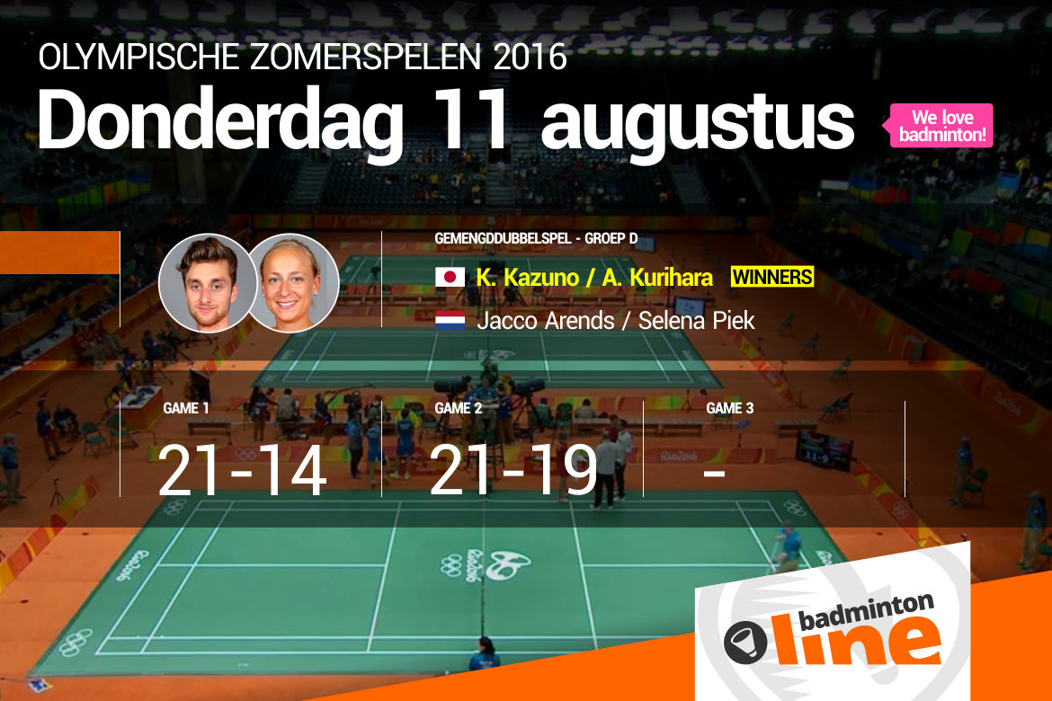 Japanners in Rio te sterk voor Nederlandse badmintonners Jacco Arends en Selena Piek Japanners in Rio te sterk voor Nederlandse badmintonners Jacco Arends en Selena Piek