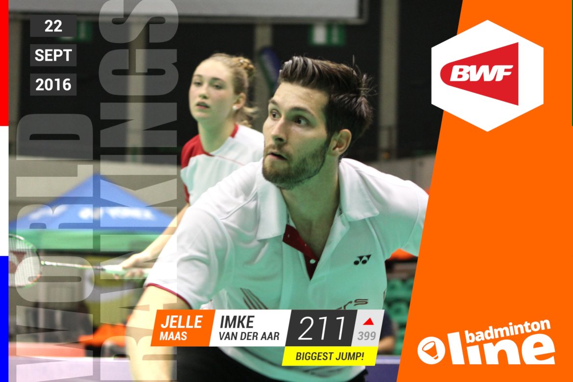 Wereldranglijst van donderdag 22 september 2016: Jelle Maas en Imke van der Aar in top 250 Wereldranglijst van donderdag 22 september 2016: Jelle Maas en Imke van der Aar in top 250