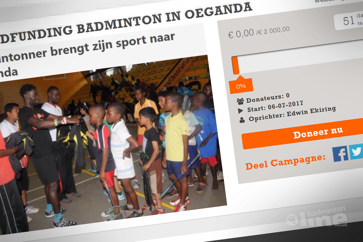 Oegandeese badmintonner Edwin Ekiring zamelt badmintonmateriaal in voor Afrikaans thuisland Oegandeese badmintonner Edwin Ekiring zamelt badmintonmateriaal in voor Afrikaans thuisland