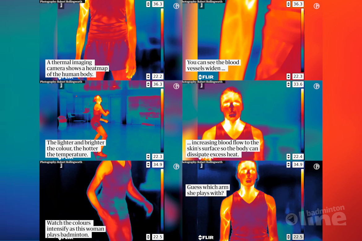 Detailed thermal imaging reveals heat map of a badminton player Detailed thermal imaging reveals heat map of a badminton player