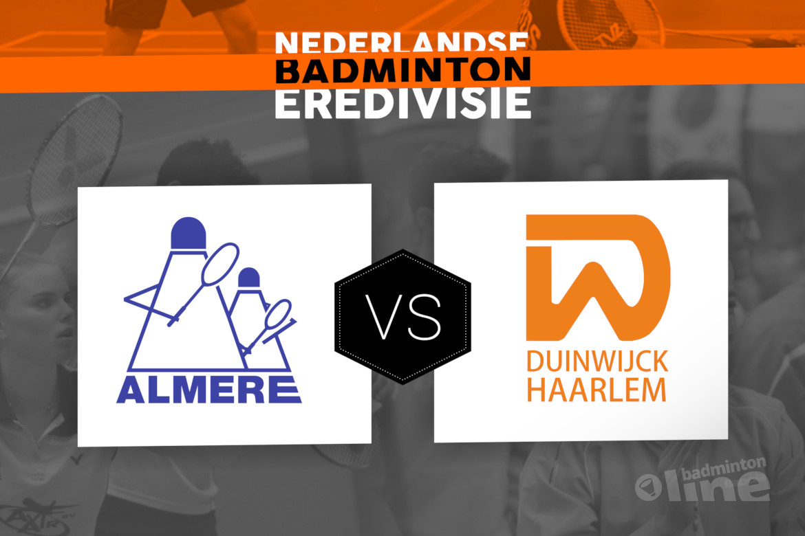 Zaterdag 10 maart finale Landskampioenschap Nederlandse Badminton Eredivisie: Almere tegen Duinwijck Zaterdag 10 maart finale Landskampioenschap Nederlandse Badminton Eredivisie: Almere tegen Duinwijck