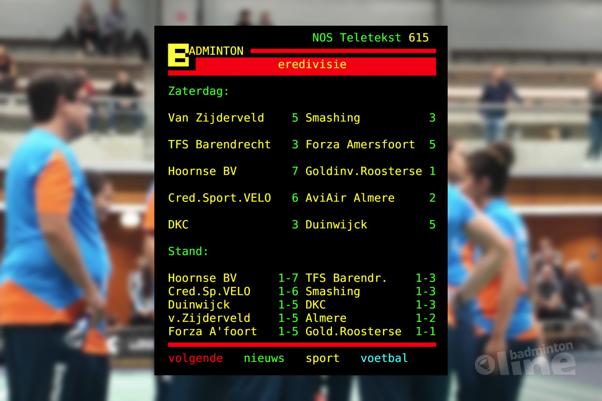 Uniek leiderschap in Nederlandse Badminton Eredivisie voor Hoornse BV Uniek leiderschap in Nederlandse Badminton Eredivisie voor Hoornse BV
