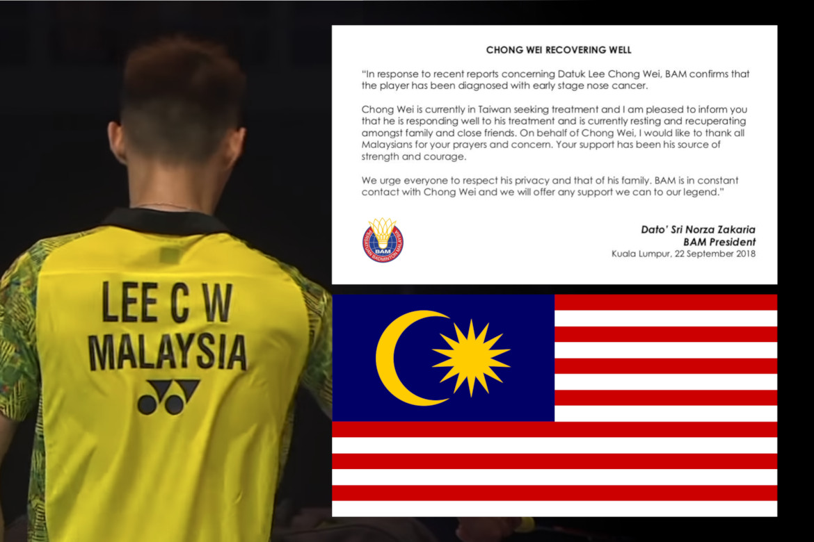 CONFIRMED: Malaysian badminton super star Lee Chong Wei diagnosed with early stage nose cancer CONFIRMED: Malaysian badminton super star Lee Chong Wei diagnosed with early stage nose cancer